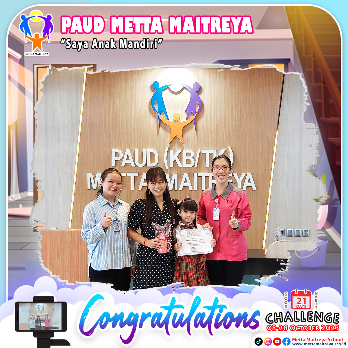 Penyerahan Piagam & Hadiah Challenge 21 Days Good & Healthy Habit Challenge bulan Oktober 2023 | TK METTA MAITREYA